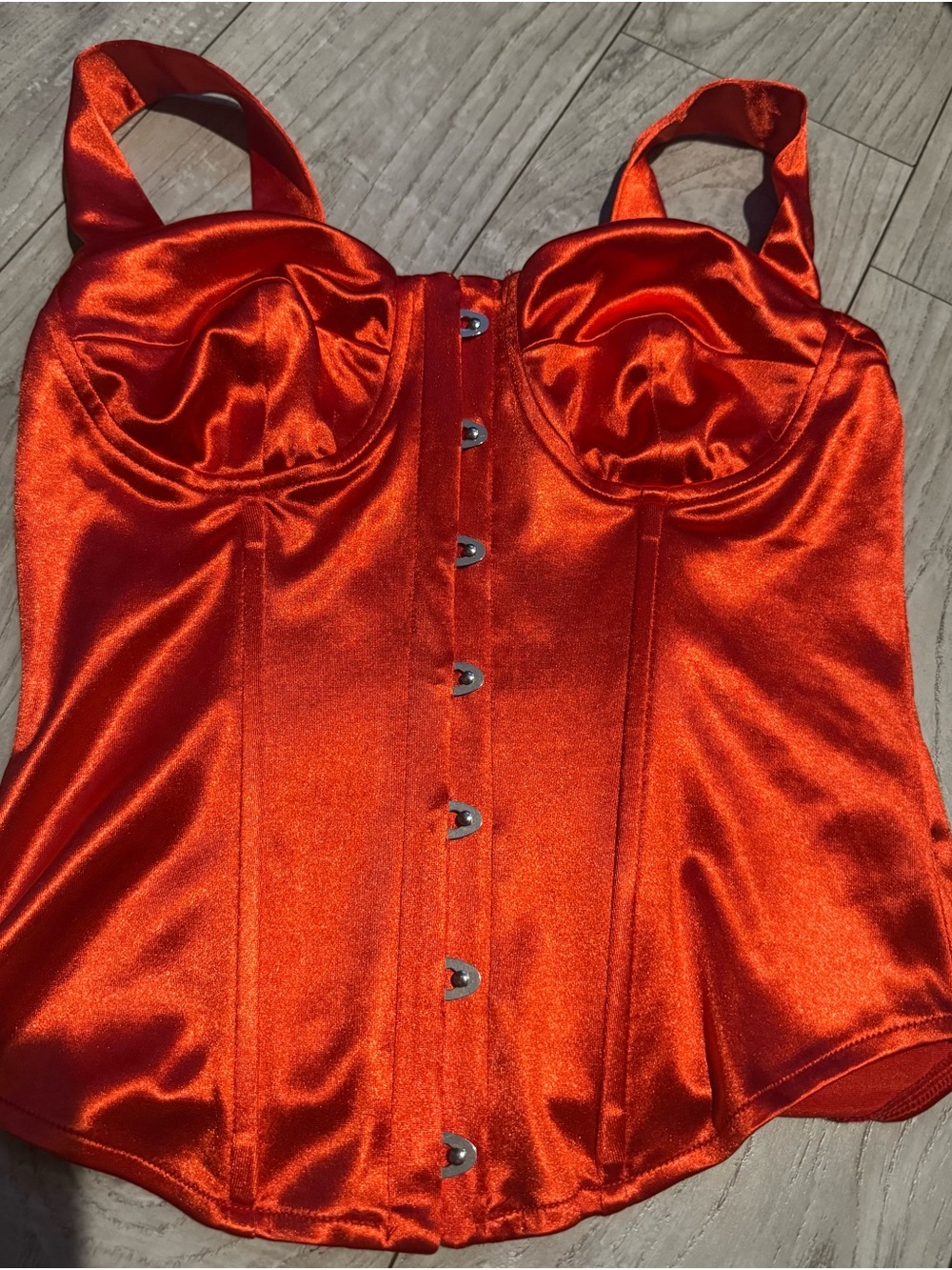 Commense Red Satin Bustier Camisole with Front Hooks